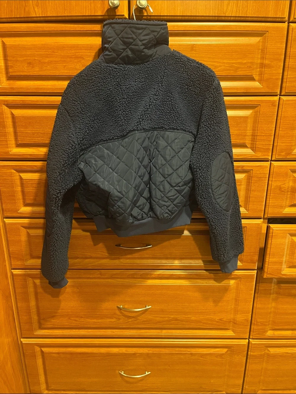 ALO Yoga Black Quilted-Sherpa Bomber Jacket Navy